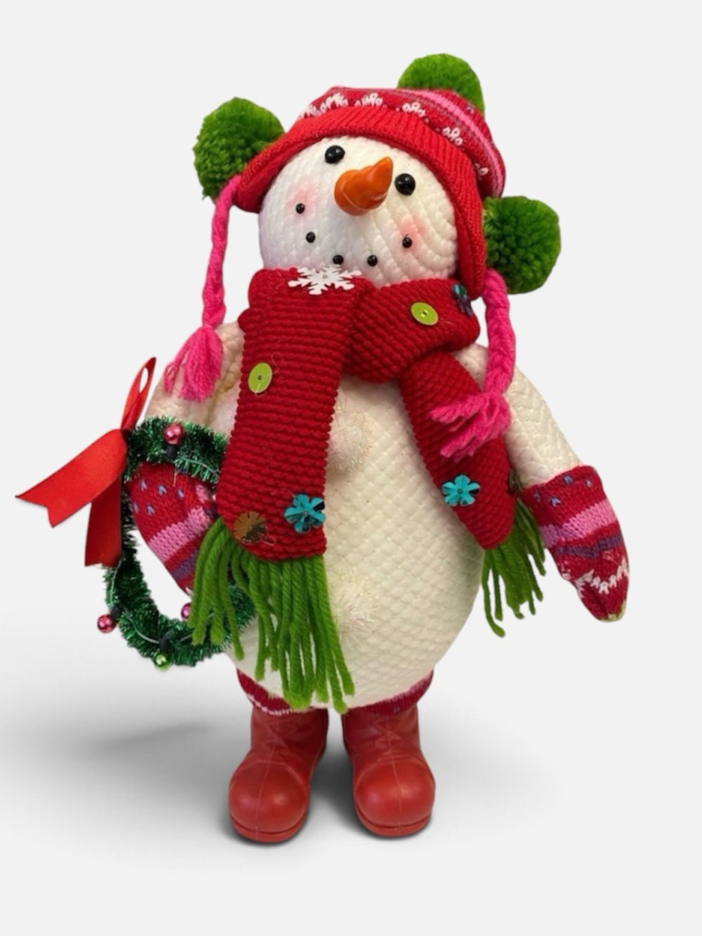 Christmas Snowman Figurine Holding Wreath, Whimsical Holiday Fun